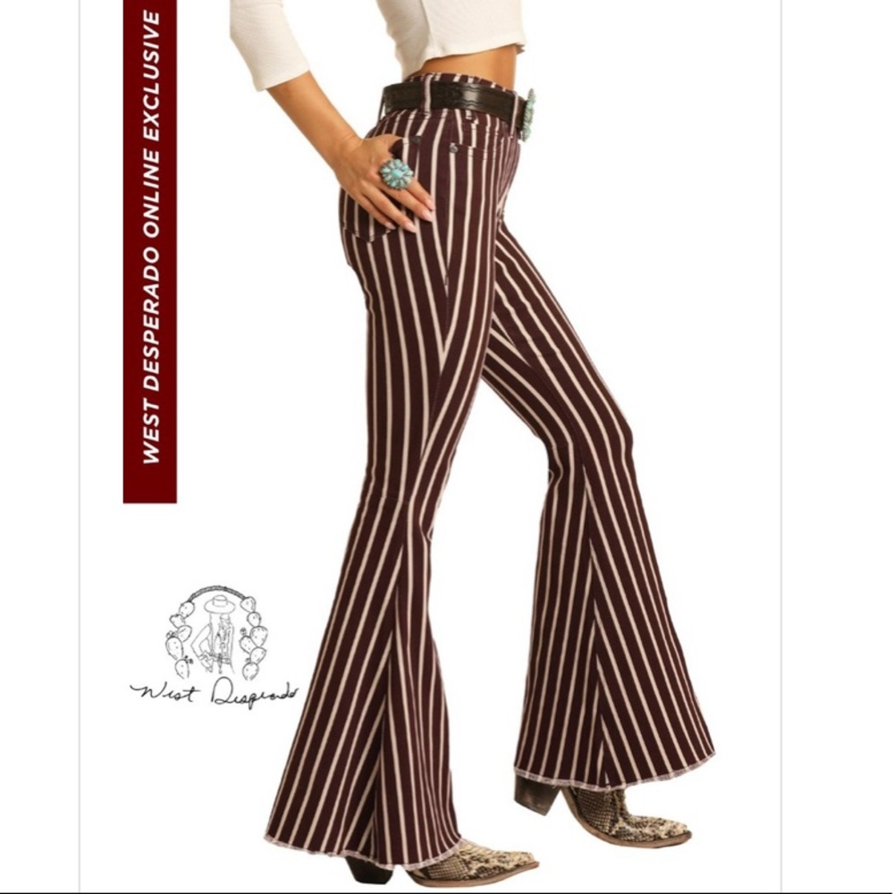 HIGH RISE MAROON STRIPED BELL BOTTOM JEANS #WHB6218